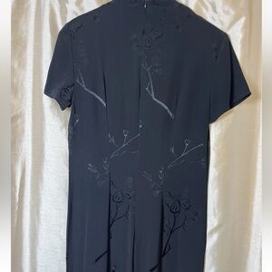 Vintage Anthropologie Cheongsum Dress Quiet Floral Butterfly 90s Long Black Sz 8
